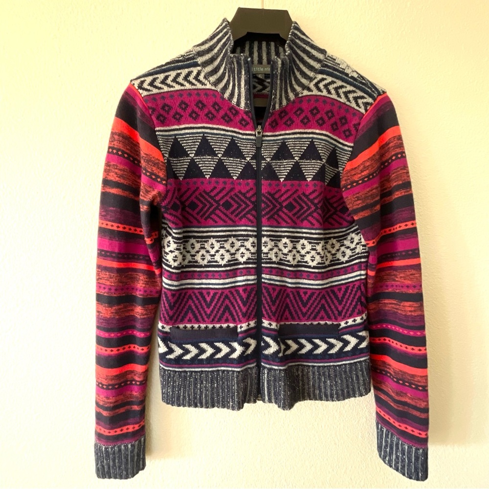 Title‎ Nine Full Zip Sweater Cardigan Geometric Merino Wool Blend Women's Size S